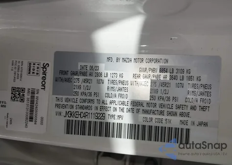 2024 Mazda Cx-90 3.3 Turbo S Premium Plus из США, поврежденный, VIN JM3KKEHC4R1119229